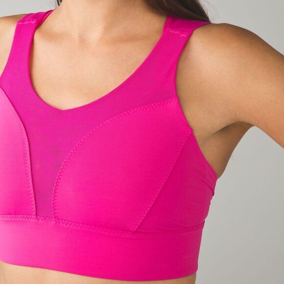 NEW LULULEMON Oxygen Bra Long Line Raspberry Pink Size 4 High Support Mesh NWOT - Picture 6 of 13